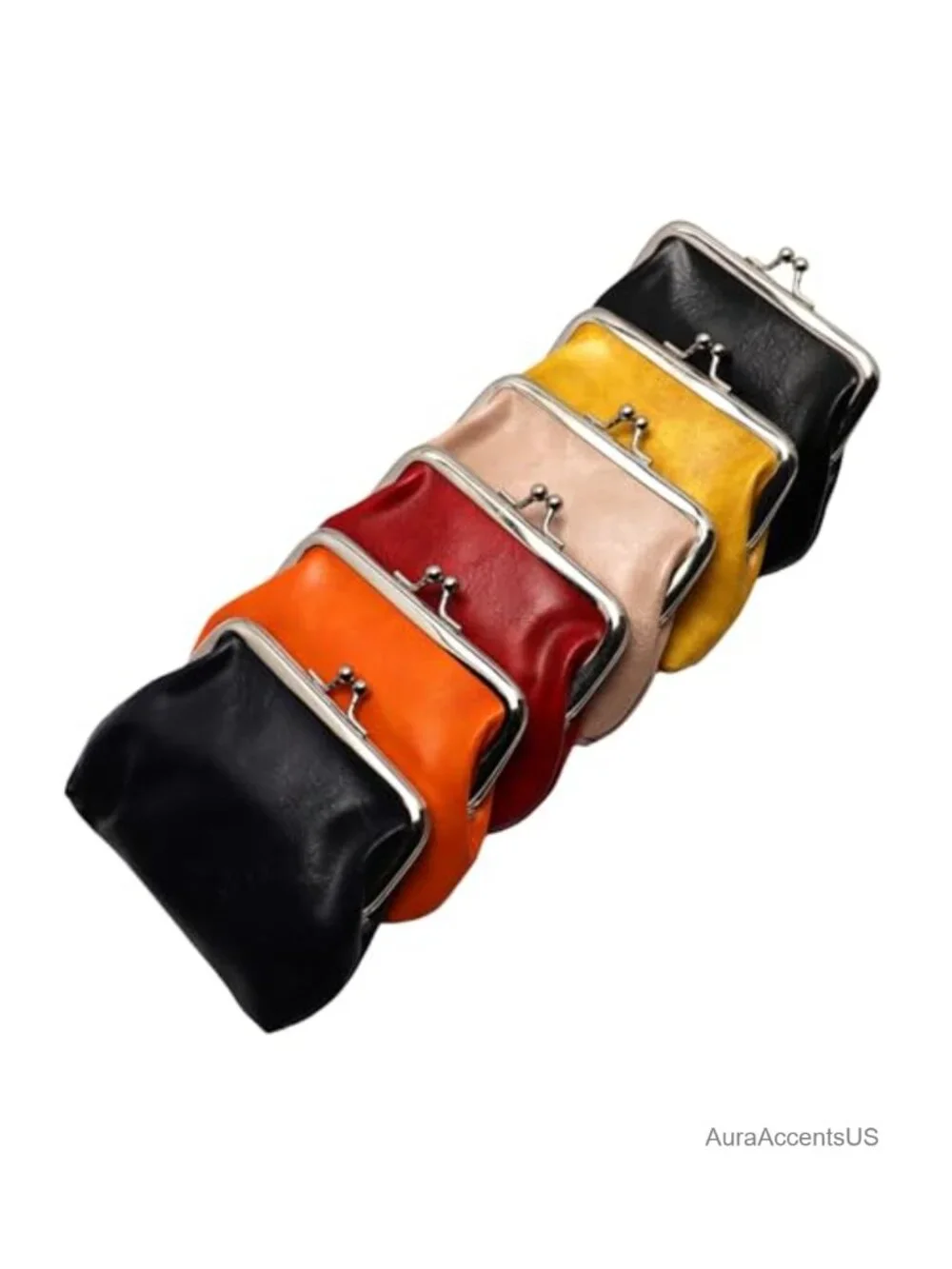 Kiss Lock Coin Purse Wallet Leather Small Clutch